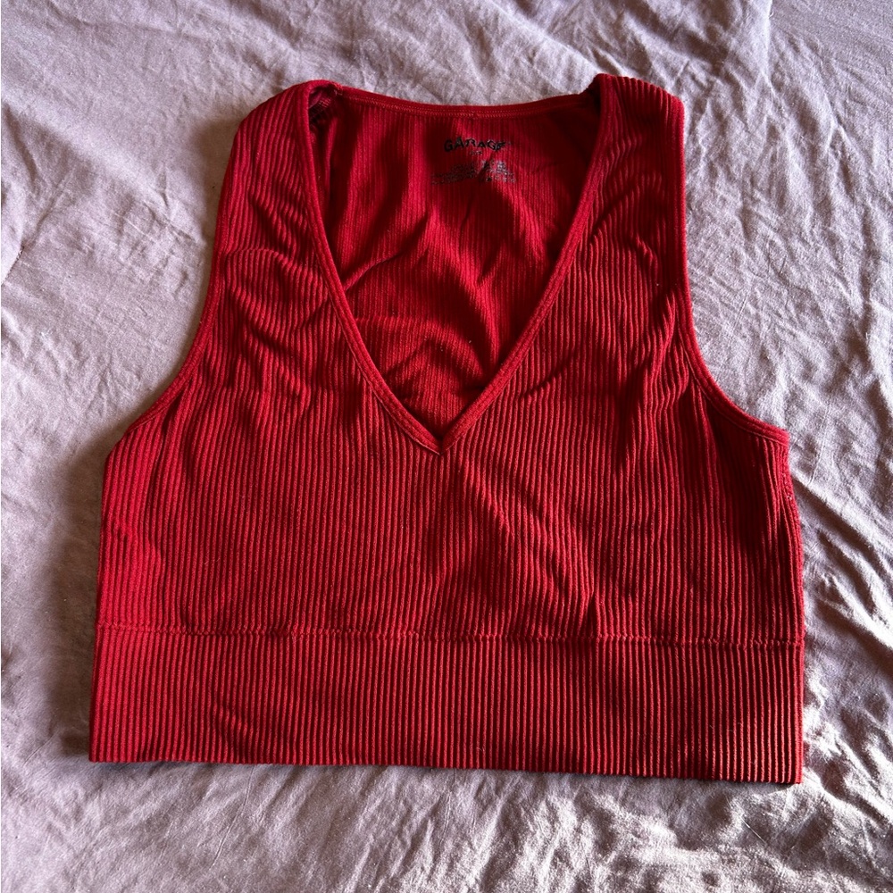 Garage vneck ribbed crop top
